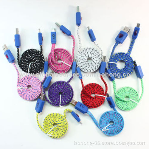 Lightning Micro USB Rope Cable, 1m Line Length, Can do Yellow, Blue, Black, White, Rose, Purple